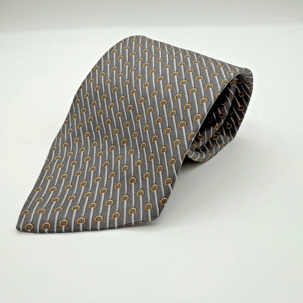 Brooks Brothers Tie Mens Gray Silk Geometric Pattern Made‎ In USA Dress